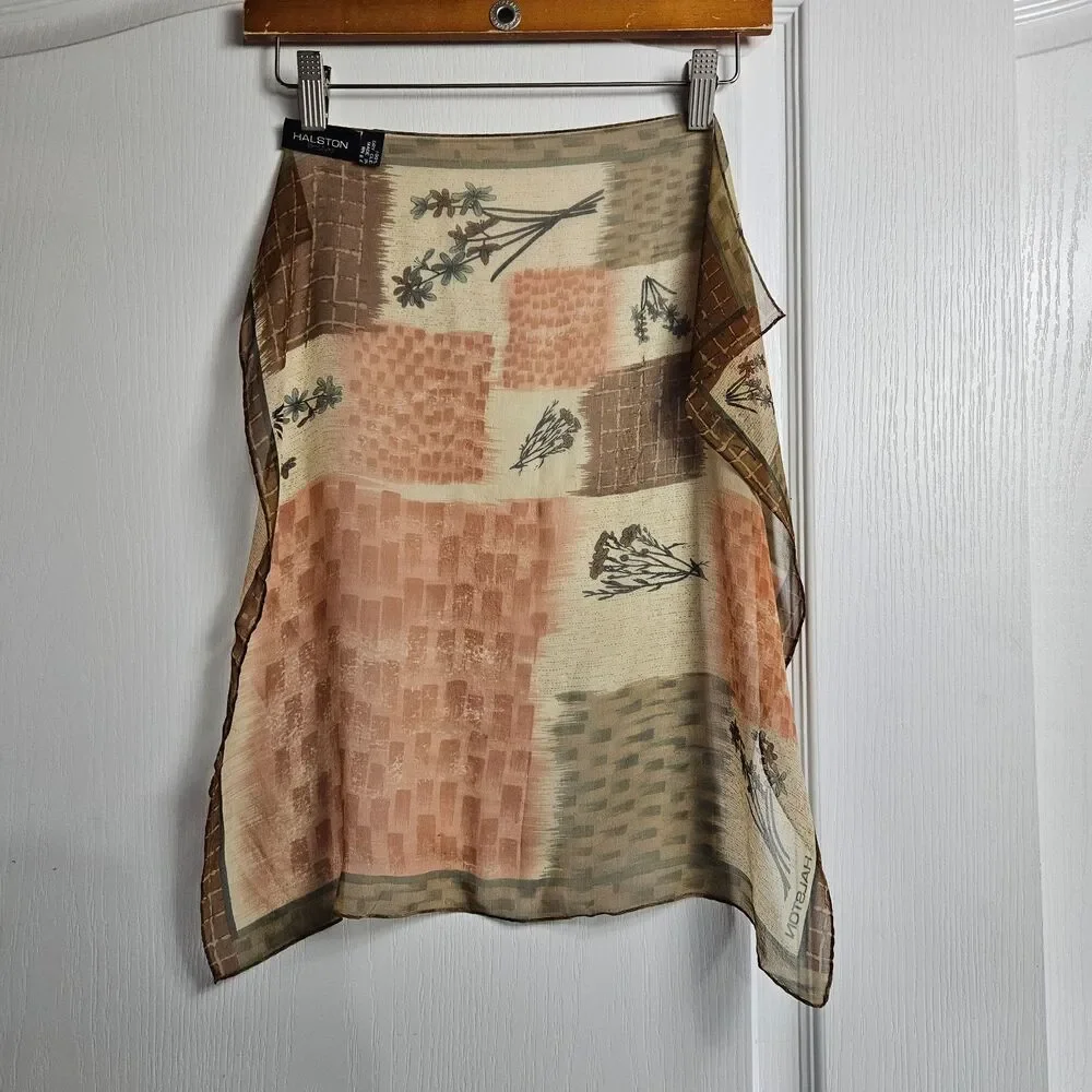 Halston Silk Scarf Color Block and Floral Made in Korea 20X20